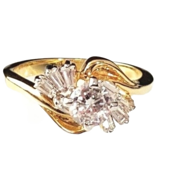 Gold Plated Cocktail  Ring CZ Sizes 5 8 11 12 - Picture 1 of 8